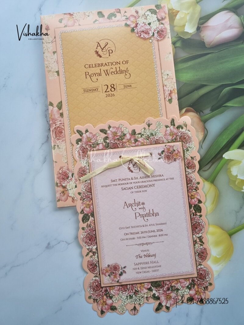 Semi Box Flower Hindu Muslim Christian Sikh invitation Cards CR-6025