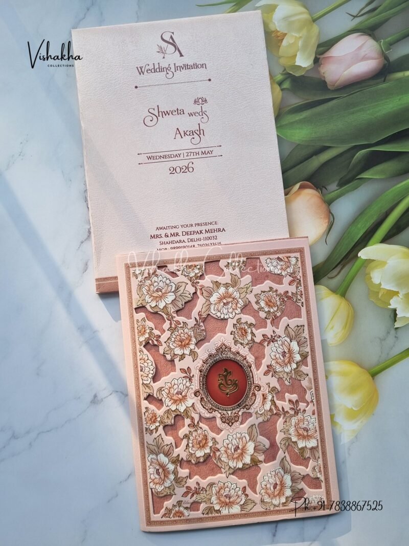 Semi Box Flower Hindu Muslim Christian Sikh invitation Cards CR-7049