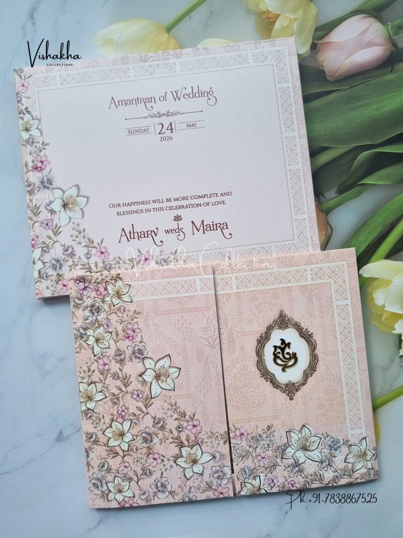 Semi Box Flower Hindu Muslim Christian Sikh invitation Cards CR-7080