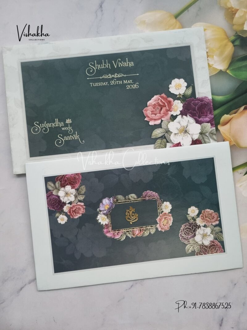 Semi Box Flower Hindu Muslim Christian Sikh invitation Cards CR-8015