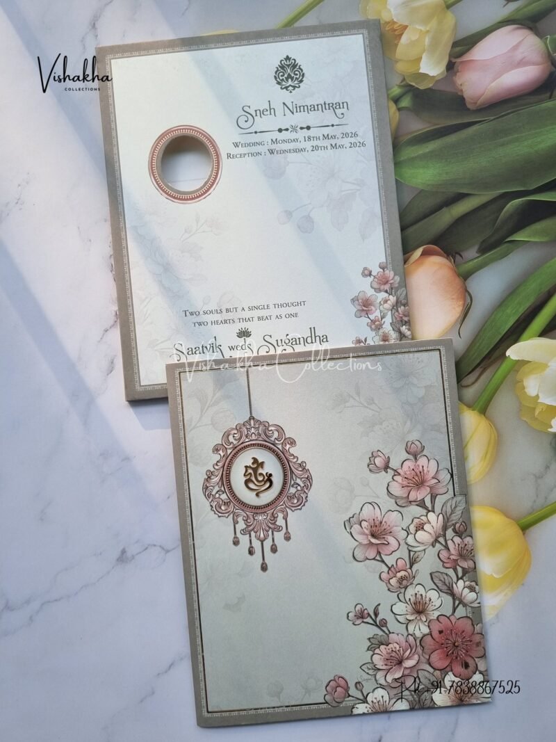 Semi Box Flower Hindu Muslim Christian Sikh invitation Cards CR-8025
