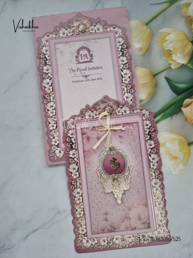 Semi Box Flower Hindu Muslim Christian Sikh invitation Cards CR-8045