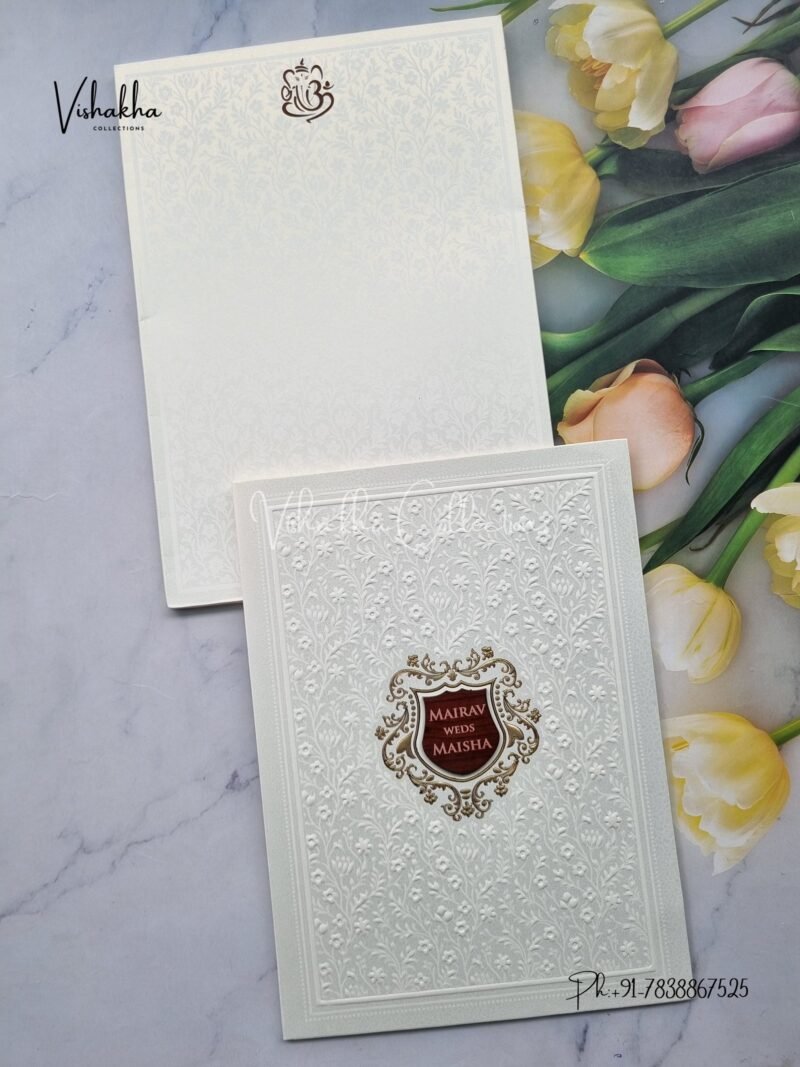 Semi Box Flower Hindu Muslim Christian Sikh white Colored invitation Cards SK-3494