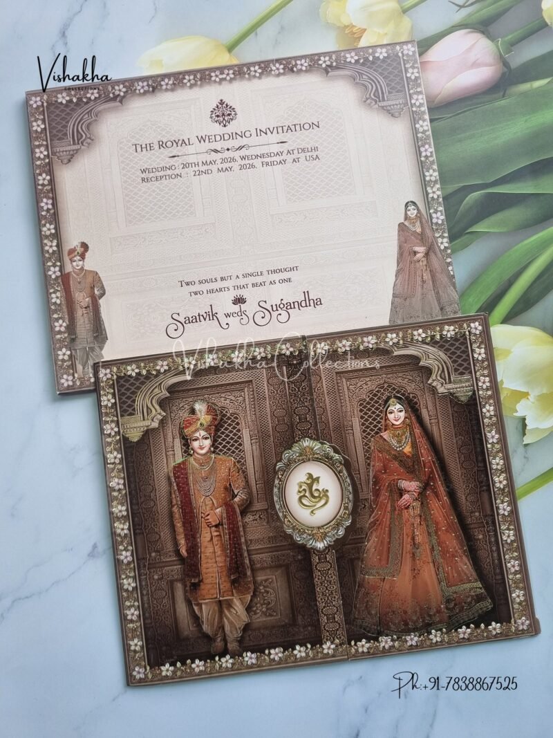 Semi Box Ganesh Ji Dulah Dulhan Double Door Hindu Sikh invitation Cards CR-8032