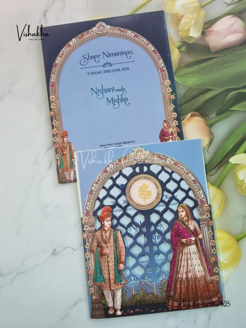 Semi Box Ganesh Ji Dulah Dulhan Hindu Sikh invitation Cards CR-8023