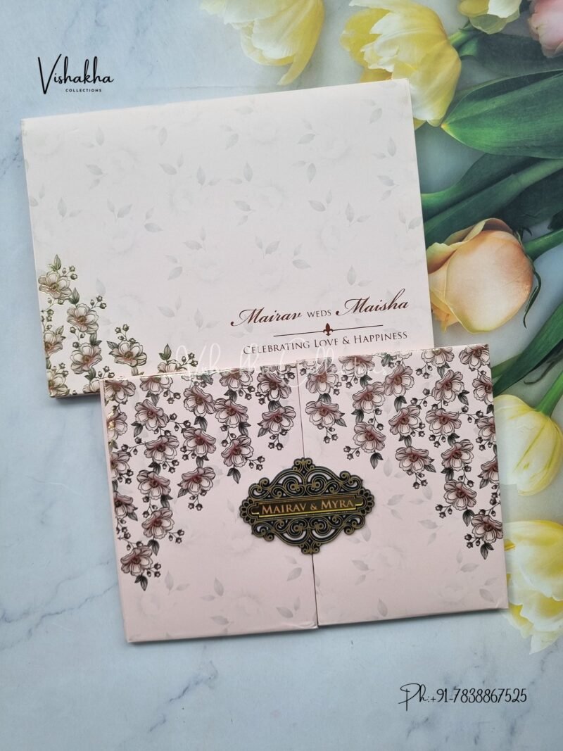 Semi Box Hathi Double Door Hindu Muslim Christian Sikh pink Colored invitation Cards SK-3509