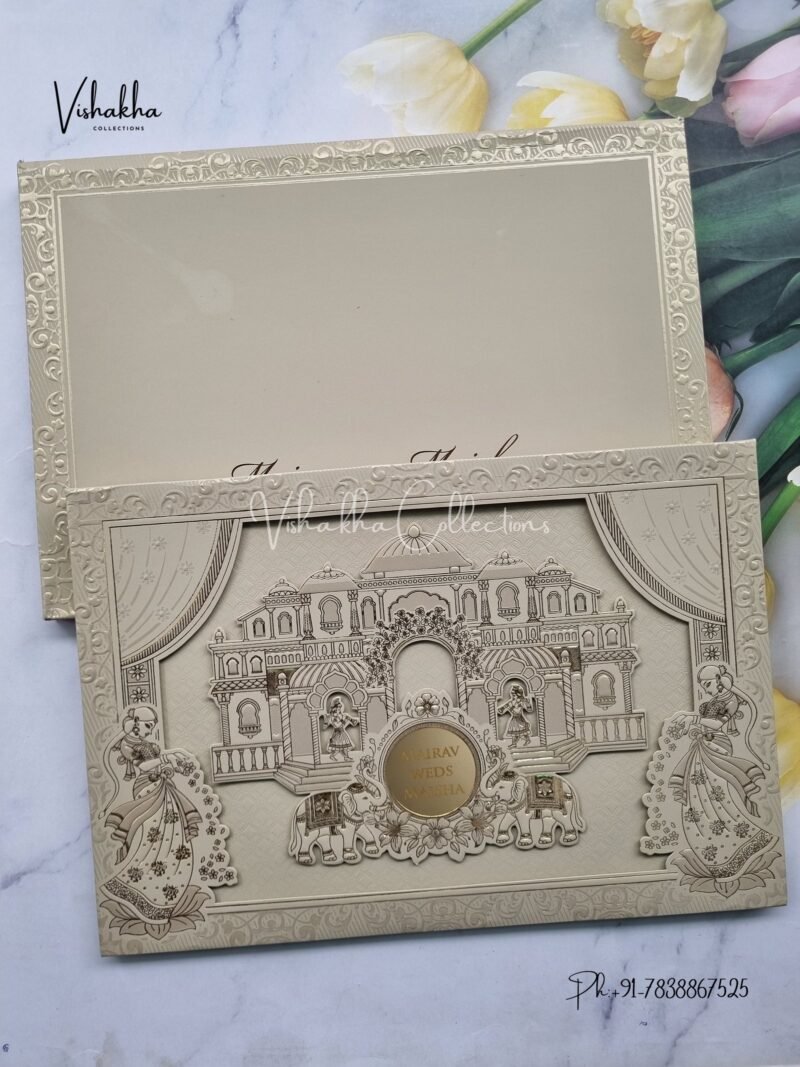 Semi Box Hathi Hindu Muslim Christian Sikh brown Colored invitation Cards SK-3538