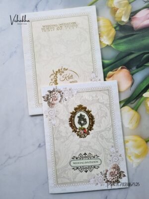 Semi Box Hindu Muslim Christian Jain Sikh Cream Colored wedding invitation Cards NA-1125-145