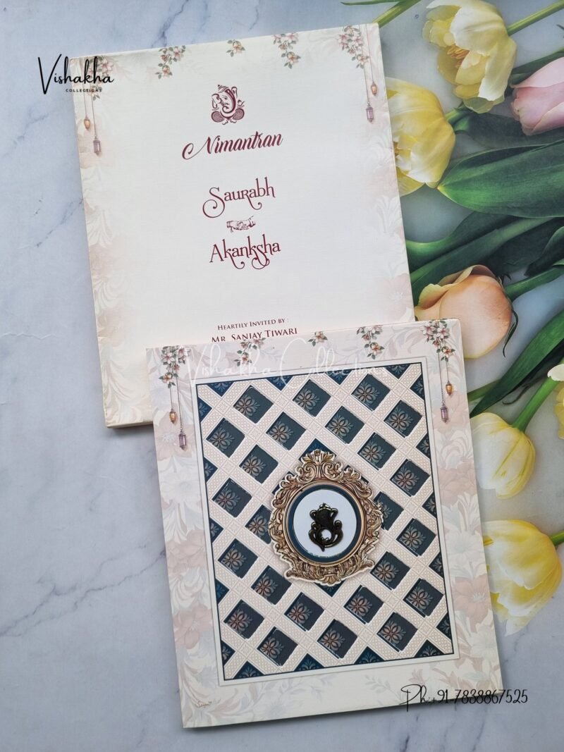 Semi Box Hindu Muslim Christian Jain Sikh Dark Blue Colored wedding invitation Cards NA-1125-17