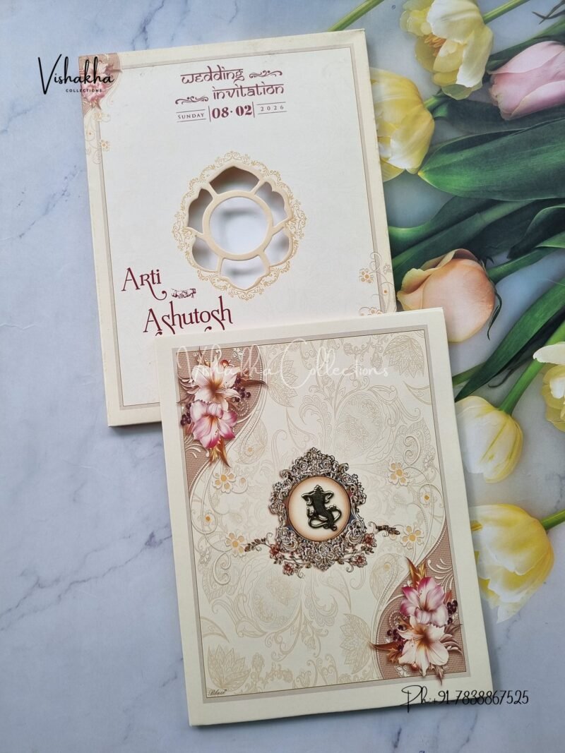 Semi Box Hindu Muslim Christian Jain Sikh Light Brown Colored wedding invitation Cards NA-1125-38