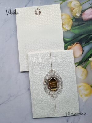 Semi Box Hindu Muslim Christian Sikh Padded white Colored invitation Cards SK-3432