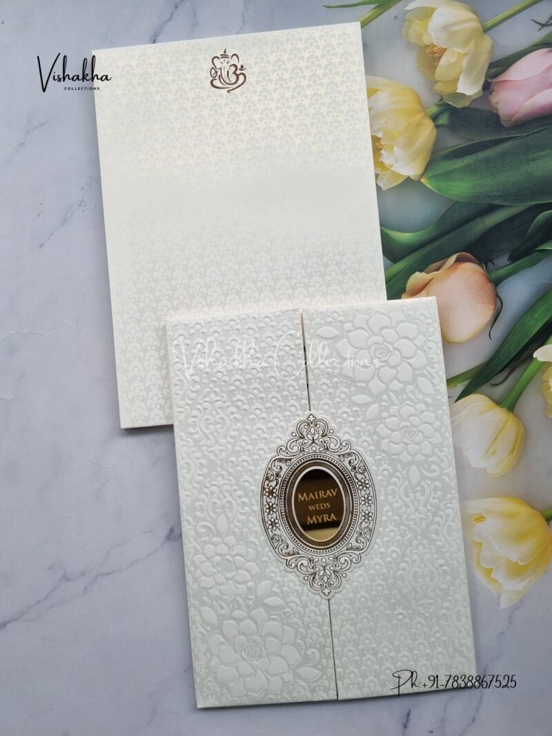 Semi Box Hindu Muslim Christian Sikh Padded white Colored invitation Cards SK-3432