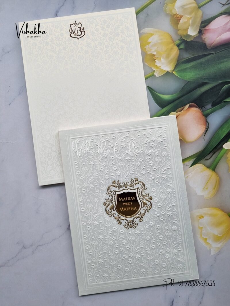 Semi Box Hindu Muslim Christian Sikh Padded white Colored invitation Cards SK-3507