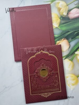 Semi Box Hindu Muslim Christian Sikh Padded wine Colored invitation Cards SK-3535