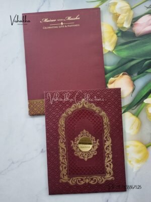 Semi Box Hindu Muslim Christian Sikh Padded wine Colored invitation Cards SK-3536