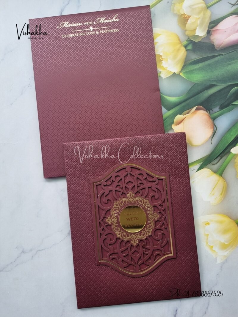 Semi Box Hindu Muslim Christian Sikh Padded wine Colored invitation Cards SK-3540