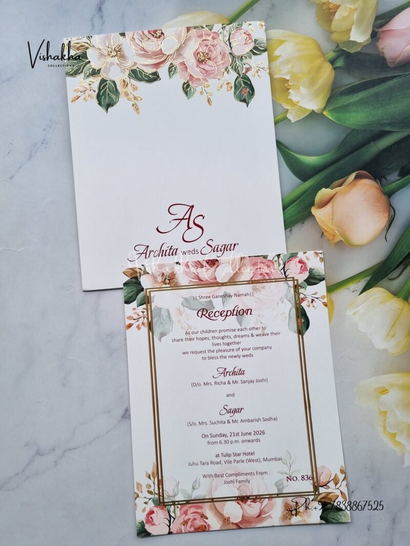 Single Insert Flower Hindu Muslim Christian Sikh Colored invitation Cards LN-836