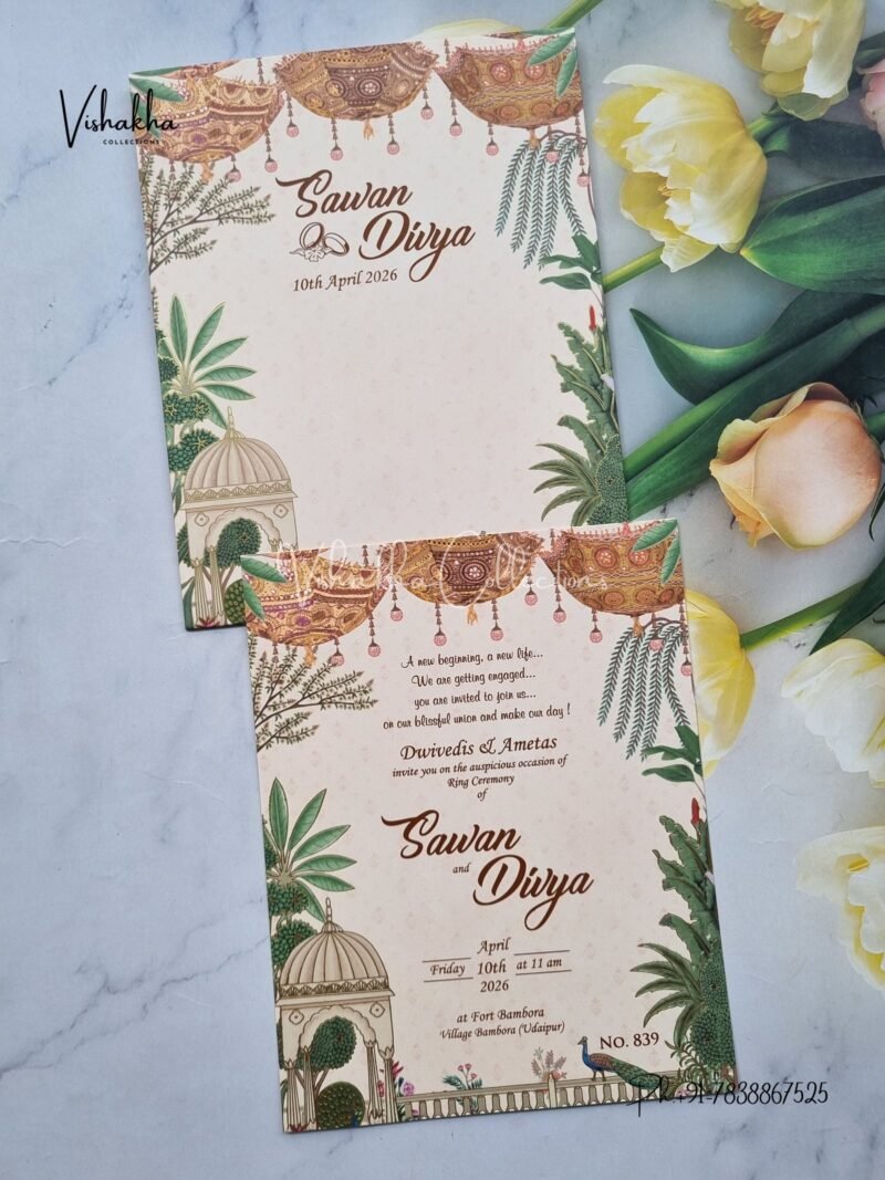 Single Insert Flower Hindu Muslim Christian Sikh Colored invitation Cards LN-839