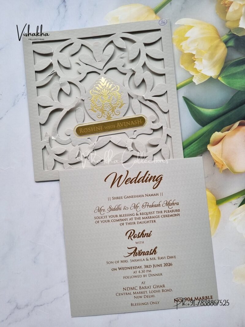 Single Insert Hindu Muslim Christian Sikh Laser Cut Colored invitation Cards LN-904