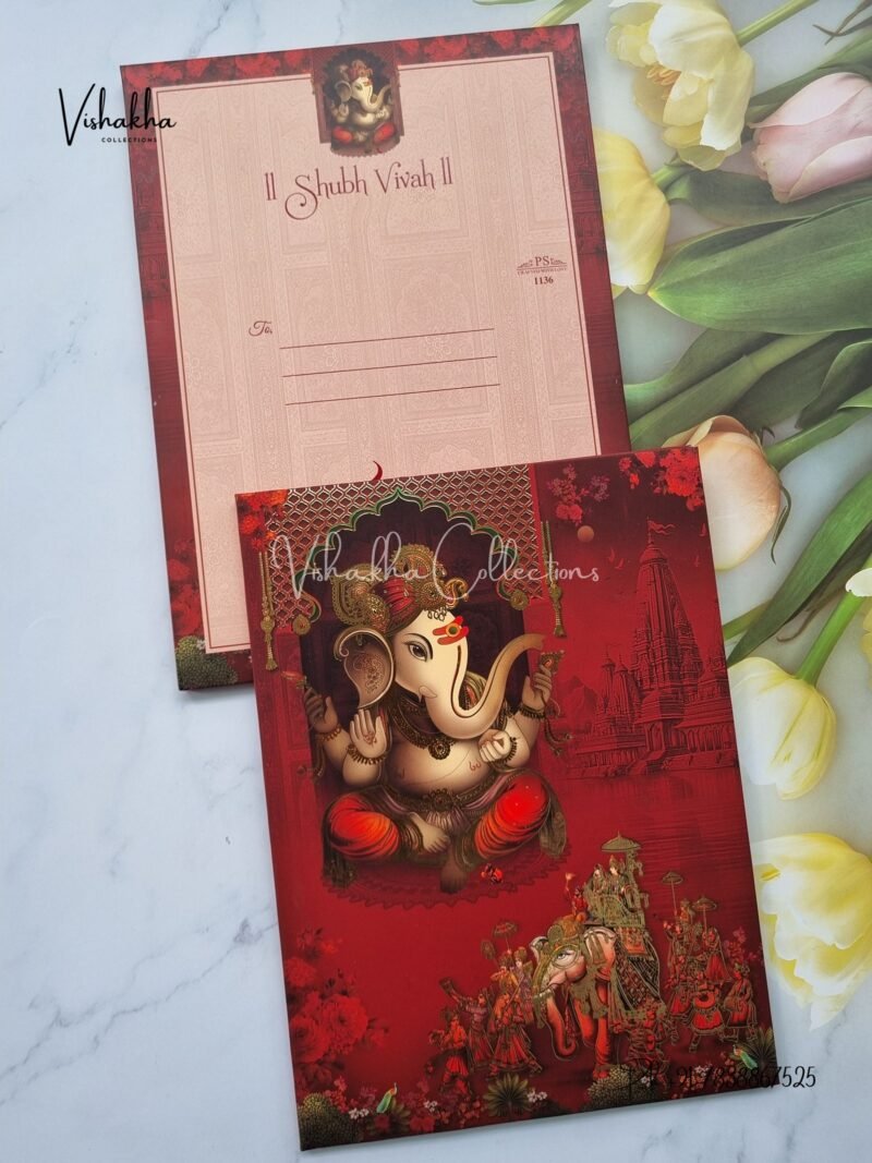 Barat Ganesh Ji Hindu Sikh Padded invitation Cards PN-1136