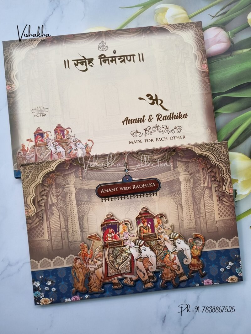 Barat Hathi Dulah Dulhan Hindu Sikh Padded invitation Cards PN-1141