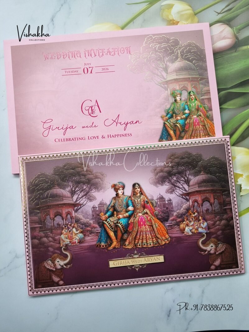 Barat Hathi Dulah Dulhan Hindu Sikh Padded invitation Cards PN-1203