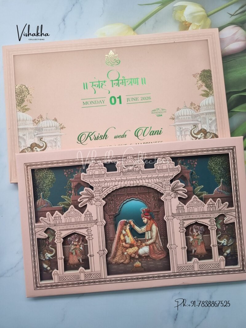 Barat Hathi Dulah Dulhan Hindu Sikh Padded invitation Cards PN-1204