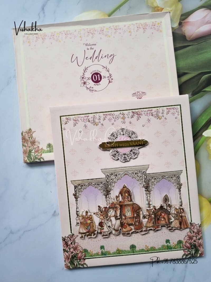 Barat Hathi Dulah Dulhan Hindu Sikh Padded invitation Cards PN-1241