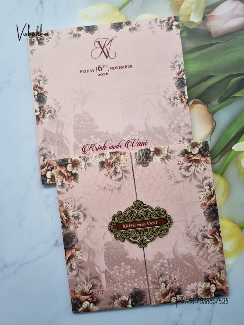 Flower Double Door Hindu Muslim Christian Sikh Padded invitation Cards VN-765