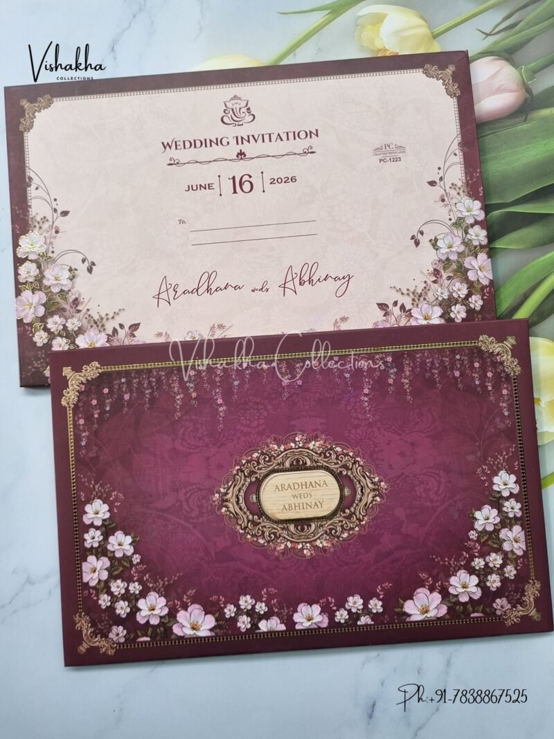 Flower Hindu Muslim Christian Sikh Padded invitation Cards PN-1223