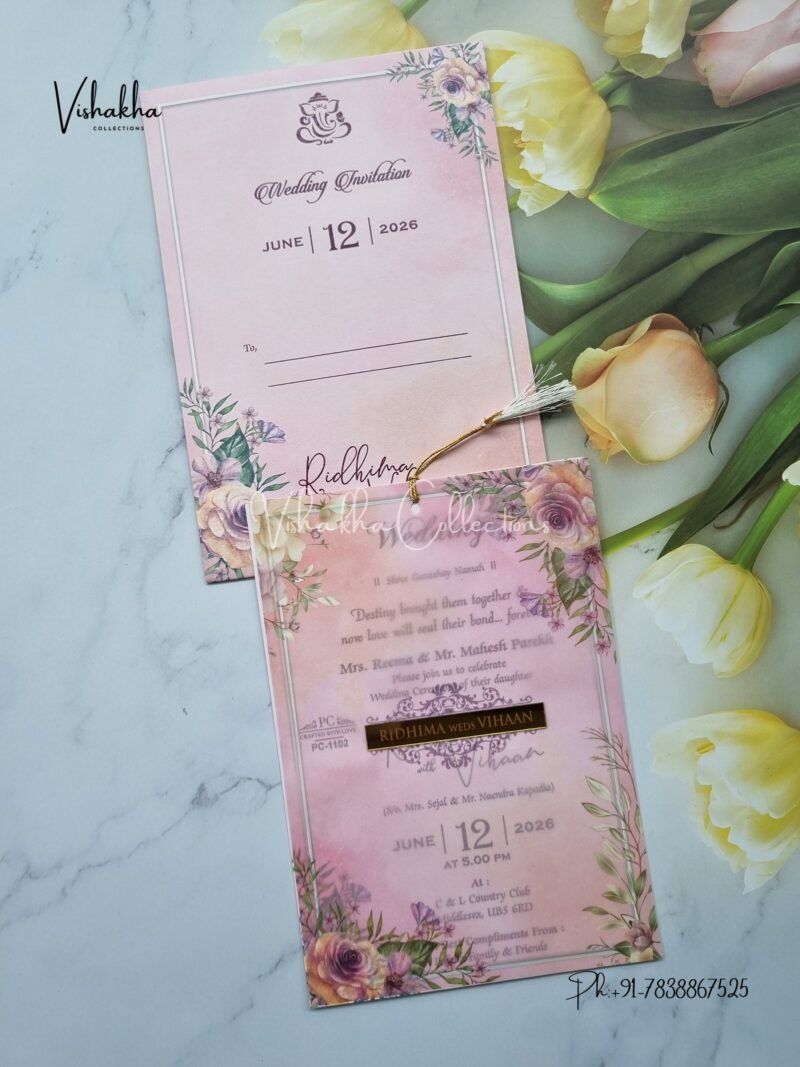 Flower Hindu Muslim Christian Sikh Vellum Paper invitation Cards PN-1102