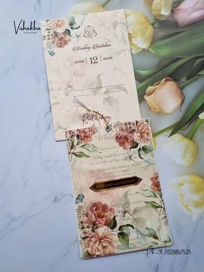 Flower Hindu Muslim Christian Sikh Vellum Paper invitation Cards PN-1104