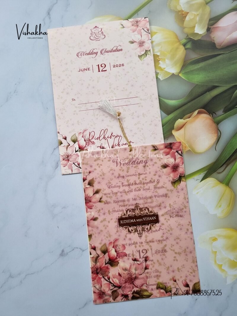 Flower Hindu Muslim Christian Sikh Vellum Paper invitation Cards PN-1165