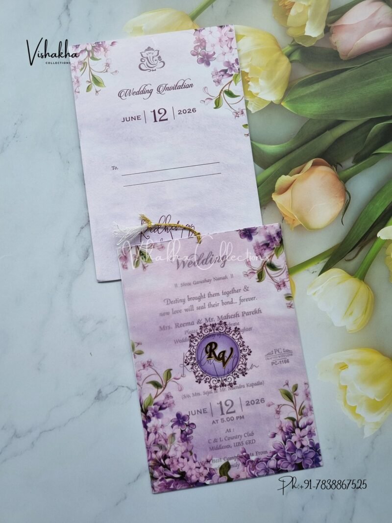 Flower Hindu Muslim Christian Sikh Vellum Paper invitation Cards PN-1166