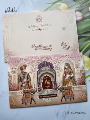 Hathi Dulah Dulhan Hindu Sikh Padded invitation Cards PN-1207