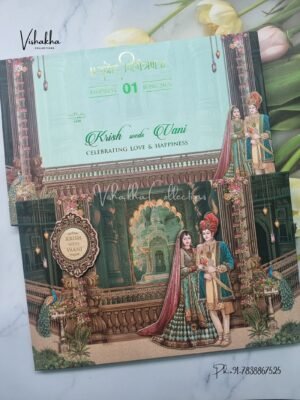 Peacock Dulah Dulhan Hindu Sikh Padded invitation Cards PN-1219