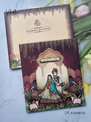 Peacock Dulah Dulhan Hindu Sikh Padded invitation Cards PN-1221