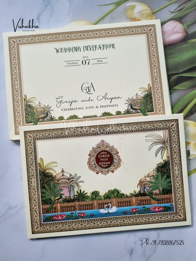 Peacock Flower Hindu Muslim Christian Sikh Padded invitation Cards PN-1202