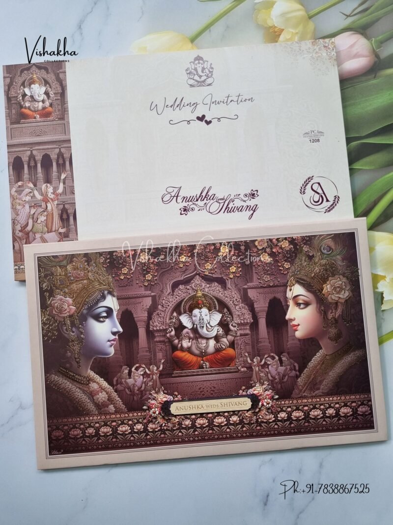 Radha Krishna Ganesh Ji Hindu Padded invitation Cards PN-1208